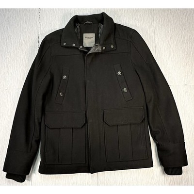 BURTON of London Menswear Black Full Zip w/Snap Jacket, Front Pockets 65% Wool
