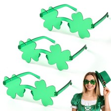 3 Pairs Shamrock Glasses St Patricks Day Accessories for One Size, Green
