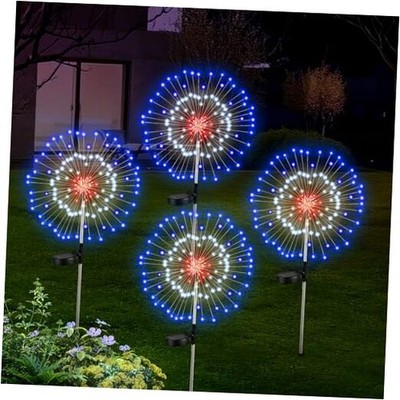 4th of July Solar Garden Lights, Red Blue White Solar Lights 4 Pack Firework