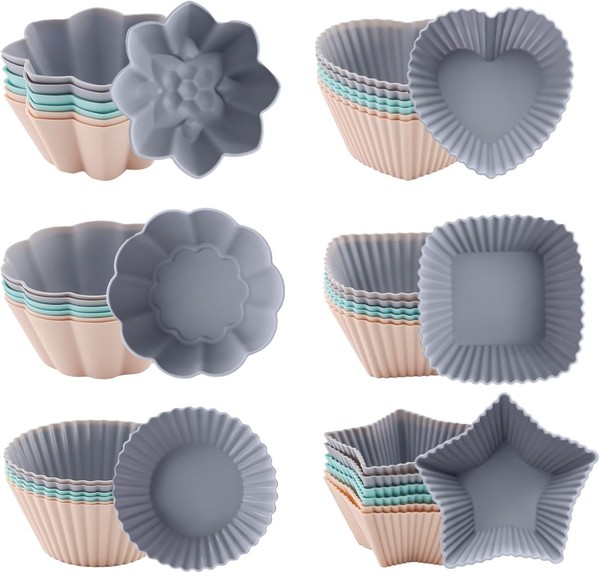 Silikon MuffinföRmchen 36 StüCk, 6 Formen, Antihaft, Wiederverwendbar-image
