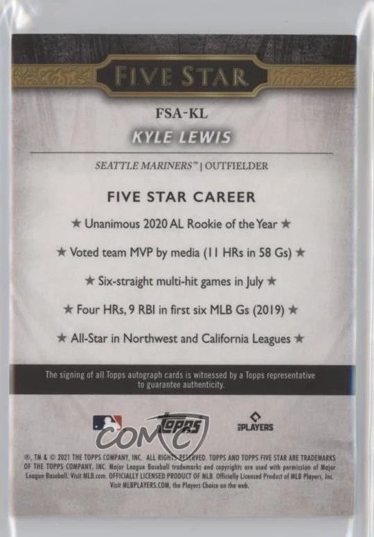 2021 Topps Five Star Auto Kyle Lewis #FSA-KL Auto - Image 2 of 2