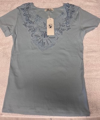 Women s Tops  S/M Aqua Blue Regular With Rhinestones
