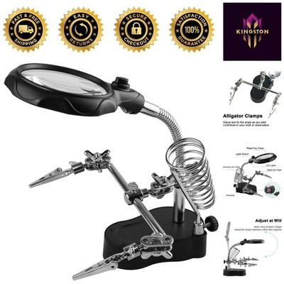 Helping Hands Magnifying Glass Station - 3.5X/12X, LED Light & Alligator Clips