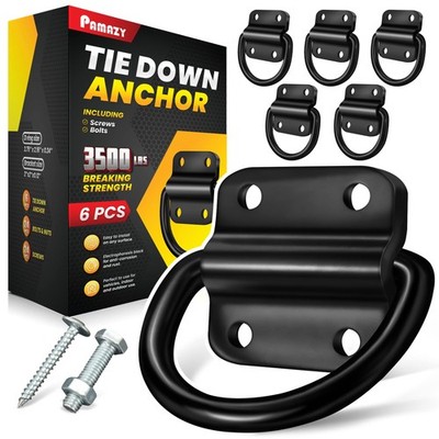 6PCS Heavy Duty Steel D Rings Tie Down Anchors, 3500lb Strength Cargo Hooks