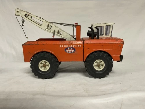1970s MIGHTY TONKA PRESSED STEEL 16'' AA 24HR SERVICE DOUBLE BOOM WRECKER TRUCK