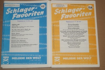 Schlager-Favoriten 112 & 114 (The Sweet, Stampeders, Paul Anka...) 2xNotenhefte