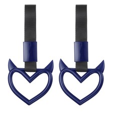 2Pcs Heart-Shaped Car Handle Straps Rear Bumper Warning Ring Blue/Black