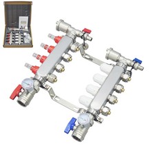 4-Branch 1/2" PEX Radiant Floor Stainless Steel Heating Distributor Manifold Set