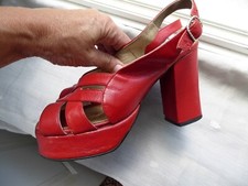 Vintage Lipstick Red Platform 1970's Shoes Sandals small size