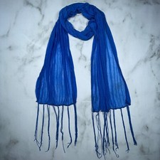 Sheer Extra-Lightweight Textured Blue Tassel Scarf