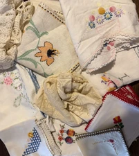 BUILD YOUR LOT VINTAGE LINENS  GRANNY CORE CROCHET EMBROIDERY 5.99 TOTAL SHIP