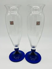 ZWIESEL Glass Vases Made in Germany Cobalt Base rising to trumpet clear top