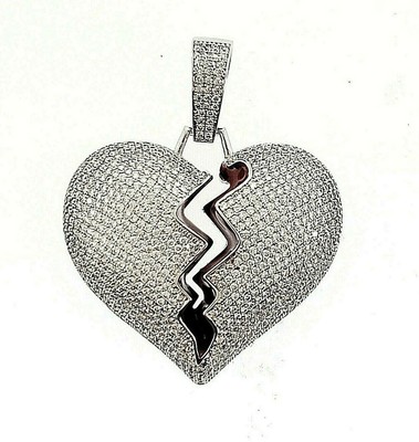 1Ct Round Cut Simulated Diamond Micro Broken Heart Pendant 14k White Gold Plated