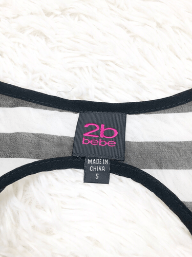 2B Bebe Black White Striped Sheer Button Down Tank Top Size Small - Picture 5 of 5