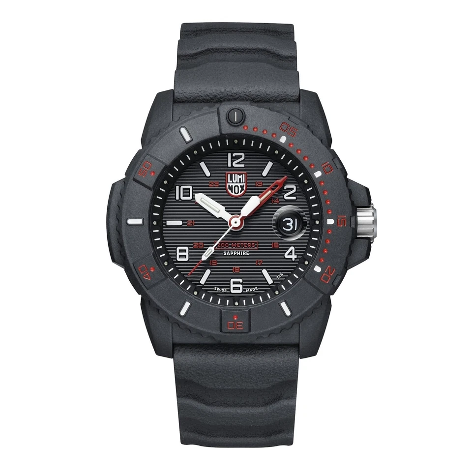Reloj de cuarzo suizo de goma negra Luminox Navy Seal XS.3615 Carbonox 45 mm para hombre