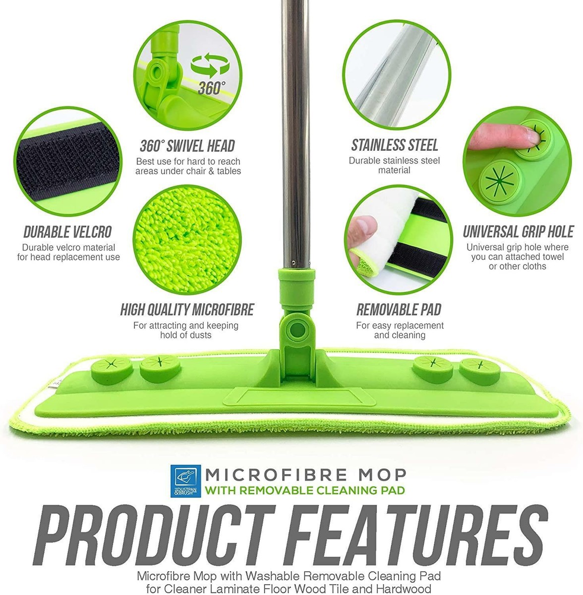Laminate Floor Mop with Washable Microfibre Removable Cleaning Pad 
