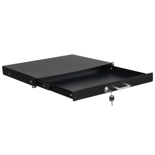 US 19" 1U Steel Plate DJ Drawer Equipment Cabinet With Lock & Keys Black - Picture 2 of 8