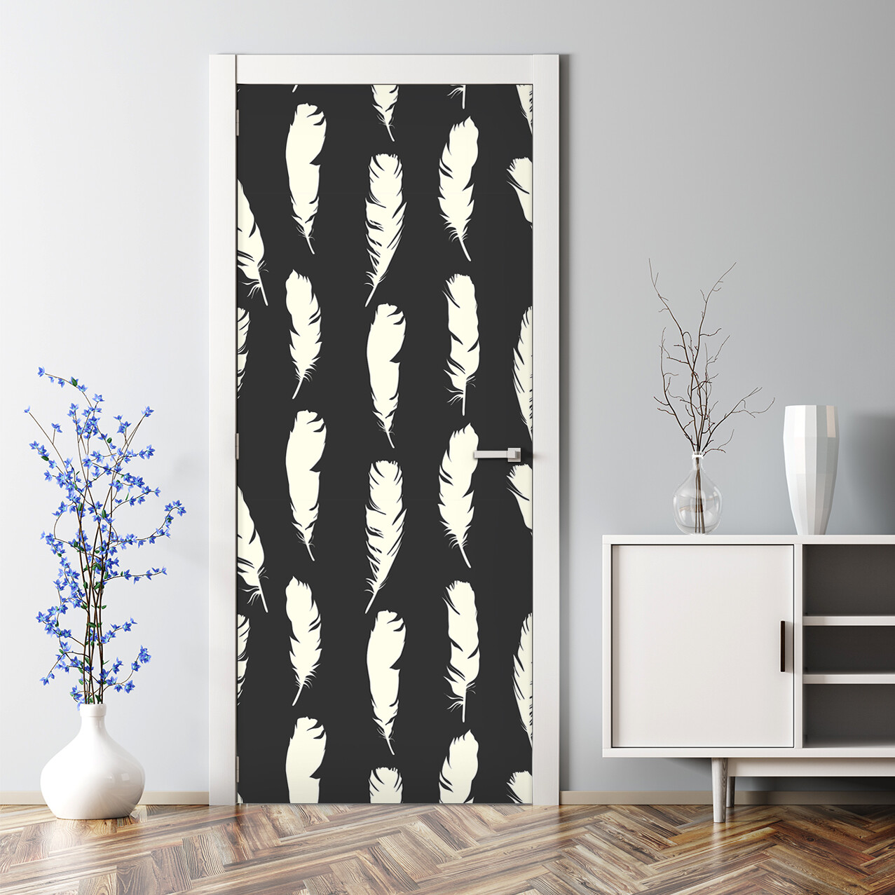 Feathers decor White feathers Bubble Free Door sticker Bird feathers Decal