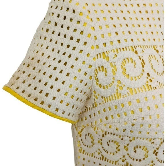 VINTAGE HENRY-LEE Crochet Lace Midi Dress in Ivory/Yellow - Image 4 of 4