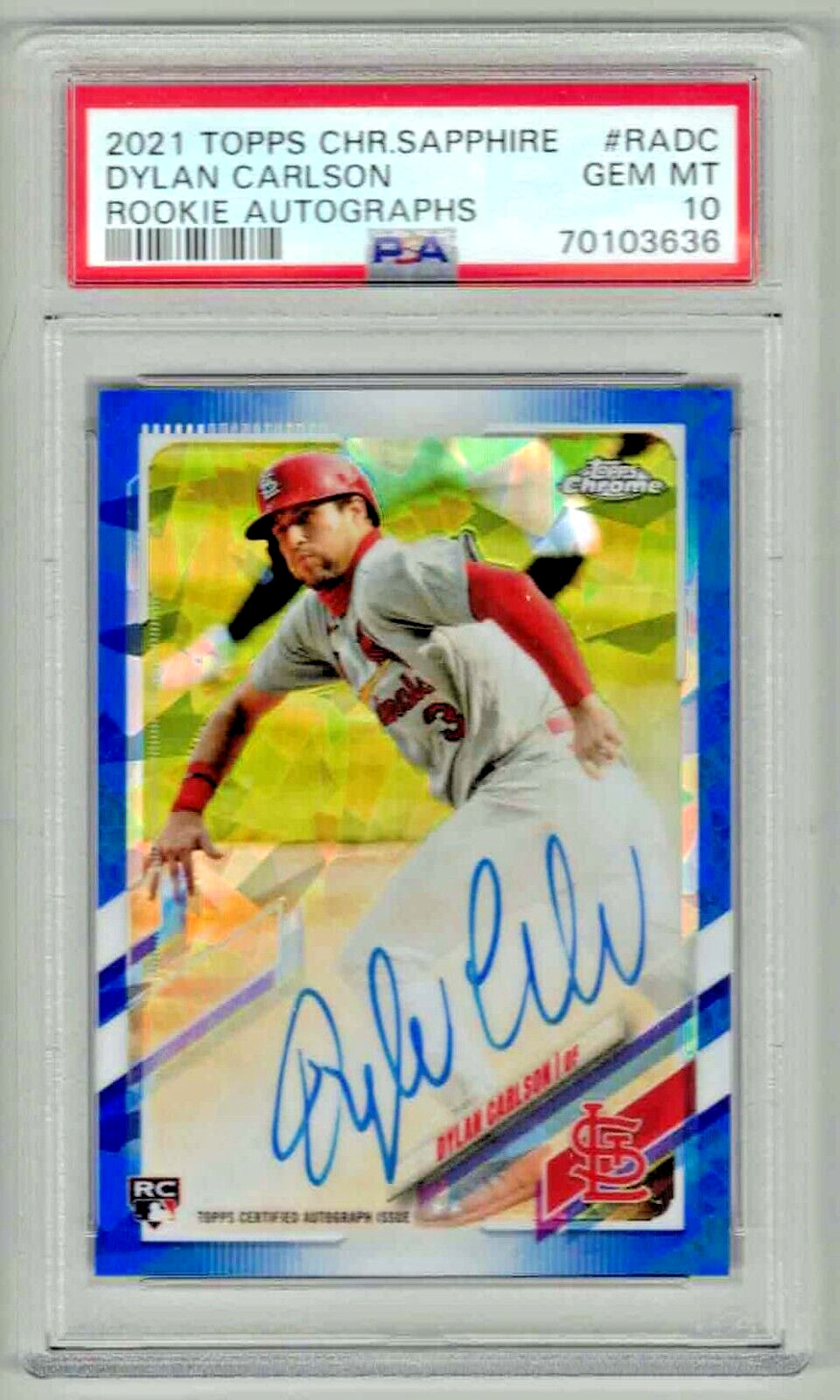 DYLAN CARLSON 2021 Topps Chrome Sapphire Rookie Autograph #RA-DC PSA 10 AUTO RC!