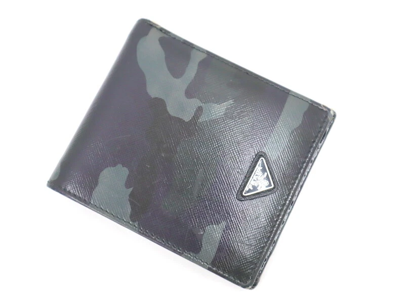 PRADA DRAGON CAMO Tessuto Saffiano Leather CHAIN Bi Fold WALLET EUC! US  Seller!