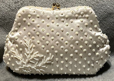 Vintage Clutch Purse with Sequins and Beading Gold Closure Hand Made Hong Kong