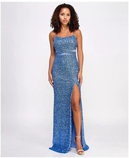 NWT Emerald Sundae Juniors' Medium Sequined Mesh Dress Gown Periwinkle Blue HOCO