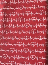Medical Nurse Doctor EKG Heartbeats Fabric Red Cotton Fabric BTHY 18”x44”