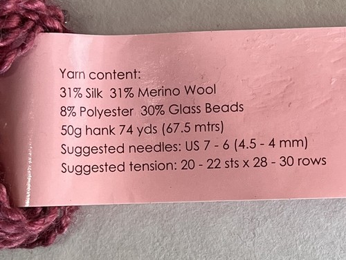 Louisa Harding GRACE HAND BEADED Yarn CHERRY #10 Rose Clear Glass Beads, 50g - Picture 5 of 7