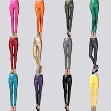 PU Leather Solid Color Plus Thick High Waist Tight Elastic Leggings Outer Wear