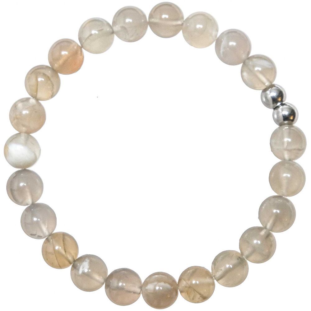 Bracelet pierre de lune grise 8 mm idéal pour le yoga, la méditation et le bureau