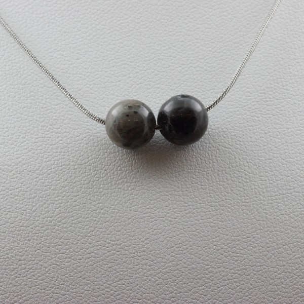 Halskette 2 Perlen Labradorit 8 Mm. Kette Aus Edelstahl Halskette Damen, H-image
