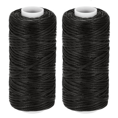 Leder Nähgarne 55 Yards 150D/1mm Polyester Gewachste Kordel (Rauchschwarz 2 Stück)