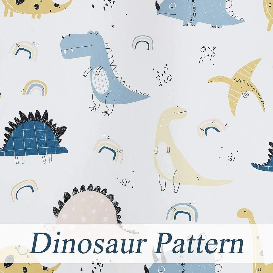 Juego de cortinas hippie de ventana de puerta oscurecida impresas de dinosaurios para niños de 2 piezas 5 7 9 pies Foto 2 de 4