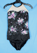 COSTUME GALLERY Black Leotard LACE FLORAL BODICE Sequin Sparkle XLC XL CHILD