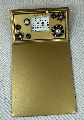 VTG Retro Office Metal 50's Clip Board Art Nouveau Calendar Rhinestones Jewelry - Picture 9 of 10