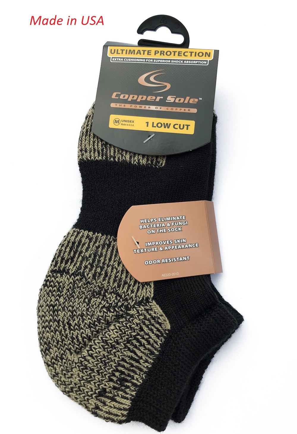 SAOLA Calze nere taglio basso suola rame massima protezione unisex medie MADE IN USA