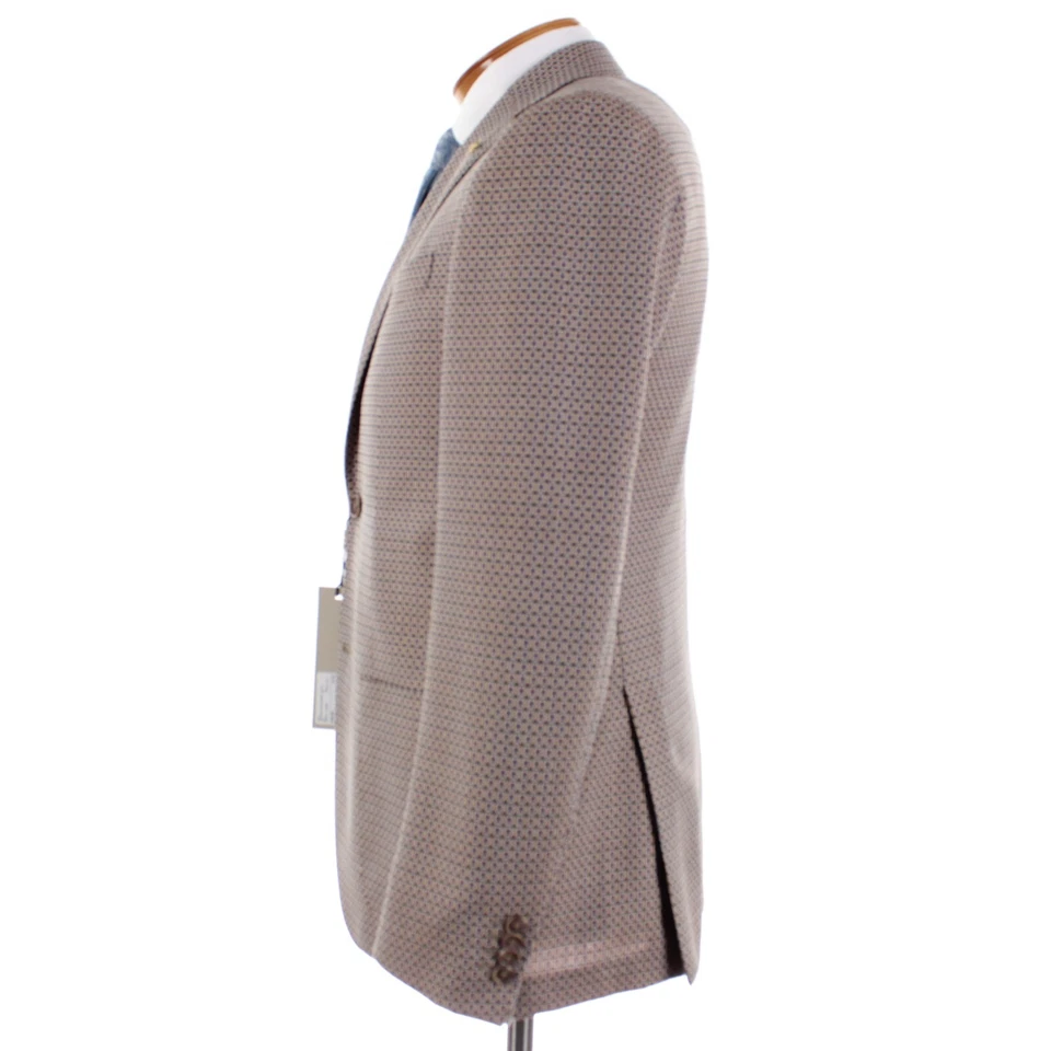 Corneliani Collection NWT Wool Sport Coat 50R (40R US) In Beige & Blue Geometric - Image 4 of 4