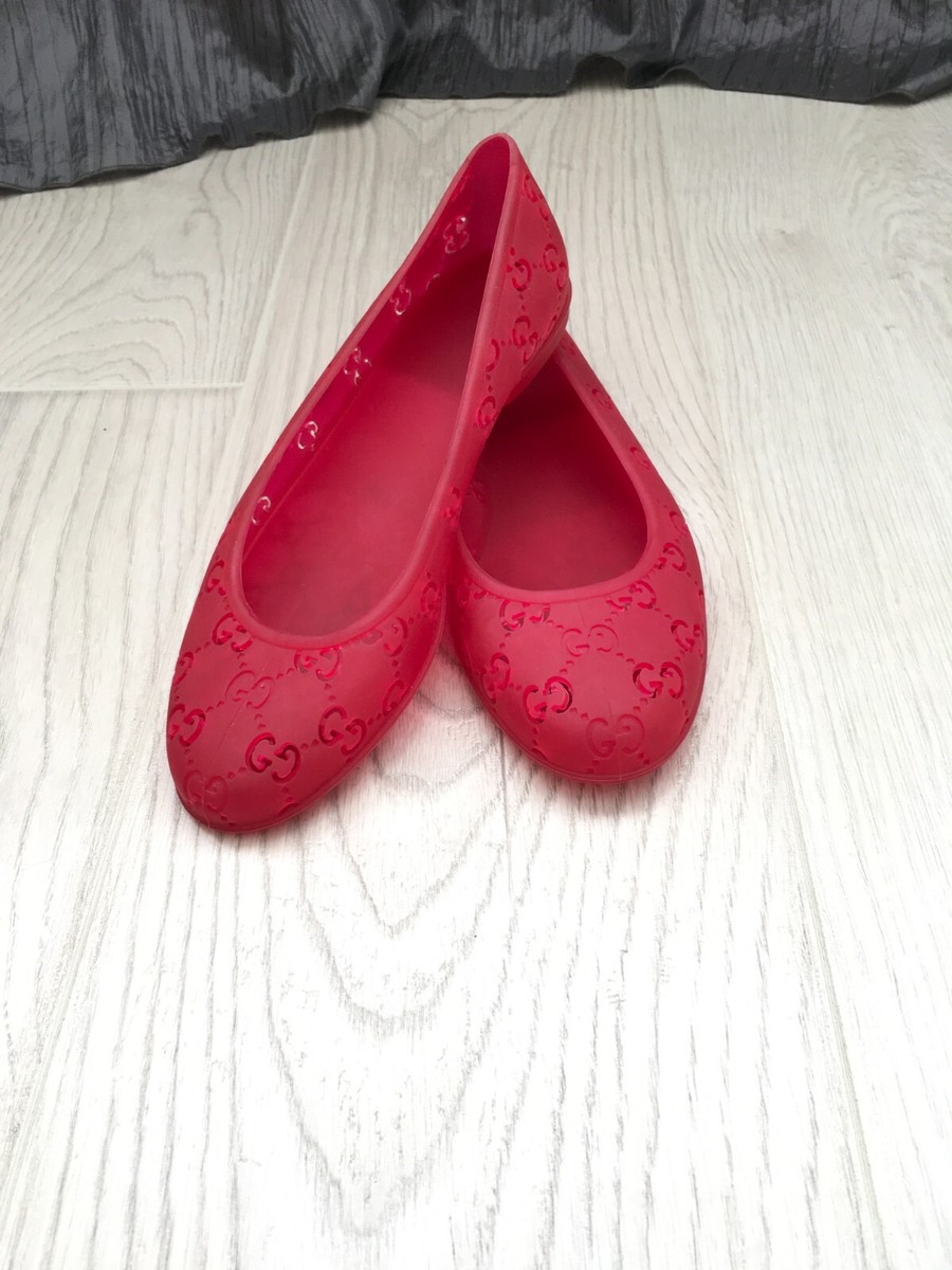【関税&送料込み】Gucci Ballerinas Gucci Red monogram GG logo Rubber Jelly Ballet Ballerina