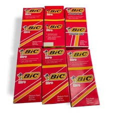 BIC Biro Round Stic Ballpoint Pen Lot 6 Boxes Medium & Fine Point Red Blue Ink