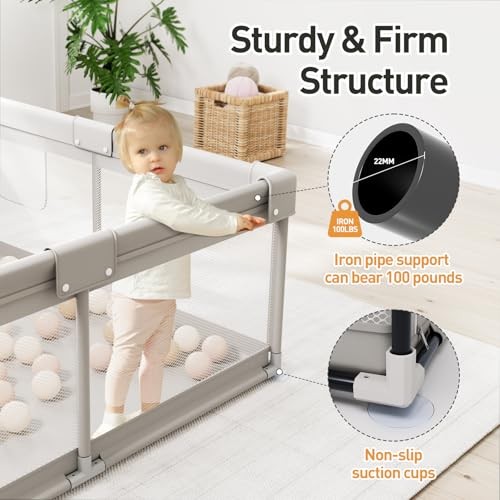 BABY PLAYPEN, BABY AND TODDLER PLAYPEN WITHOUT MAT 59 IN - GRAY