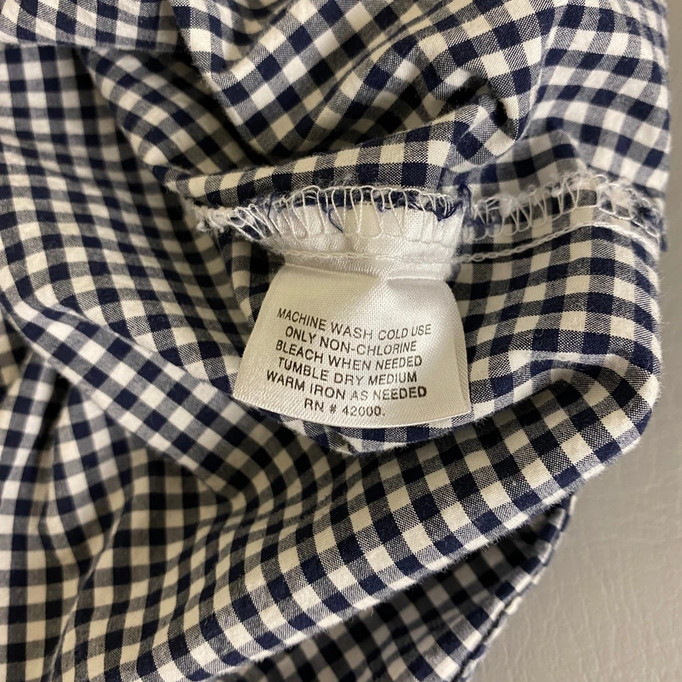 Basic Editions Button Up Shirt Women's 1X Navy Blue Gingham Plaid 3/4 Sleeve - Image 4 of 4