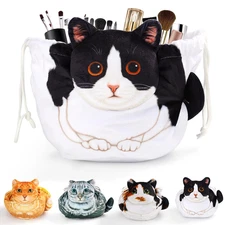 Drawstring Makeup Bag, Cat Makeup Bag, Travel Makeup Organizer, Cosmetic Pouch B