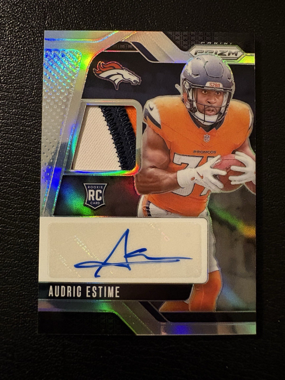 2024 Panini Prizm Audric Estime Rookie 3 Color Patch Auto RC #04/99 Broncos RPA