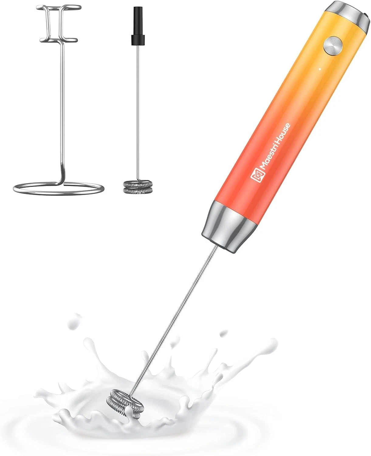 Rechargeable Milk Frother w/ Stand,Handheld Electric Foam Maker-Detachable Whisk