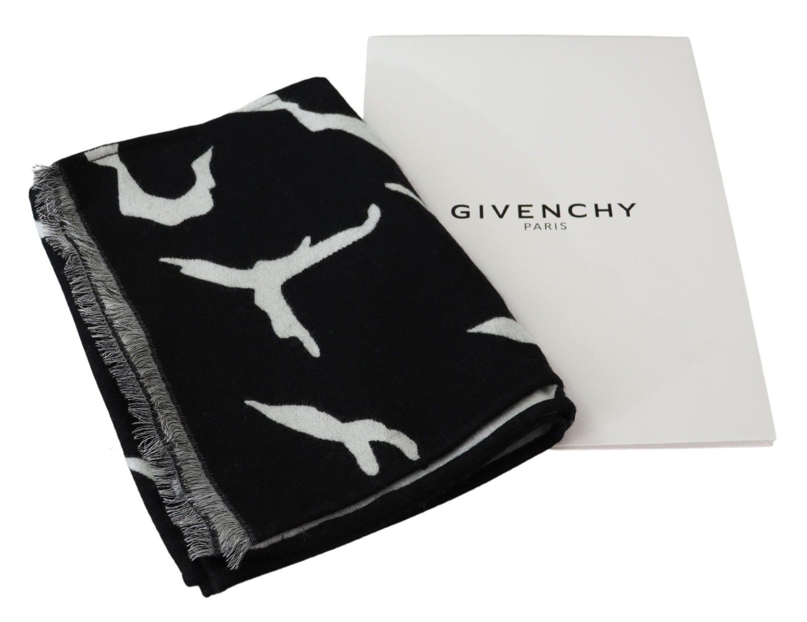 Givenchy Black White Wool Unisex Winter Warm Scarf Wrap Women's Shawl Authentic thumbnail 5