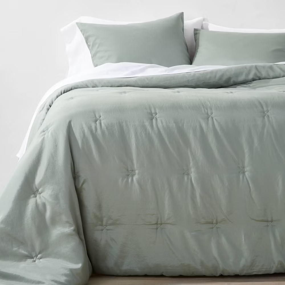3pc Full/Queen Lyocell Cotton Blend Comforter & Sham Set Sage Green -