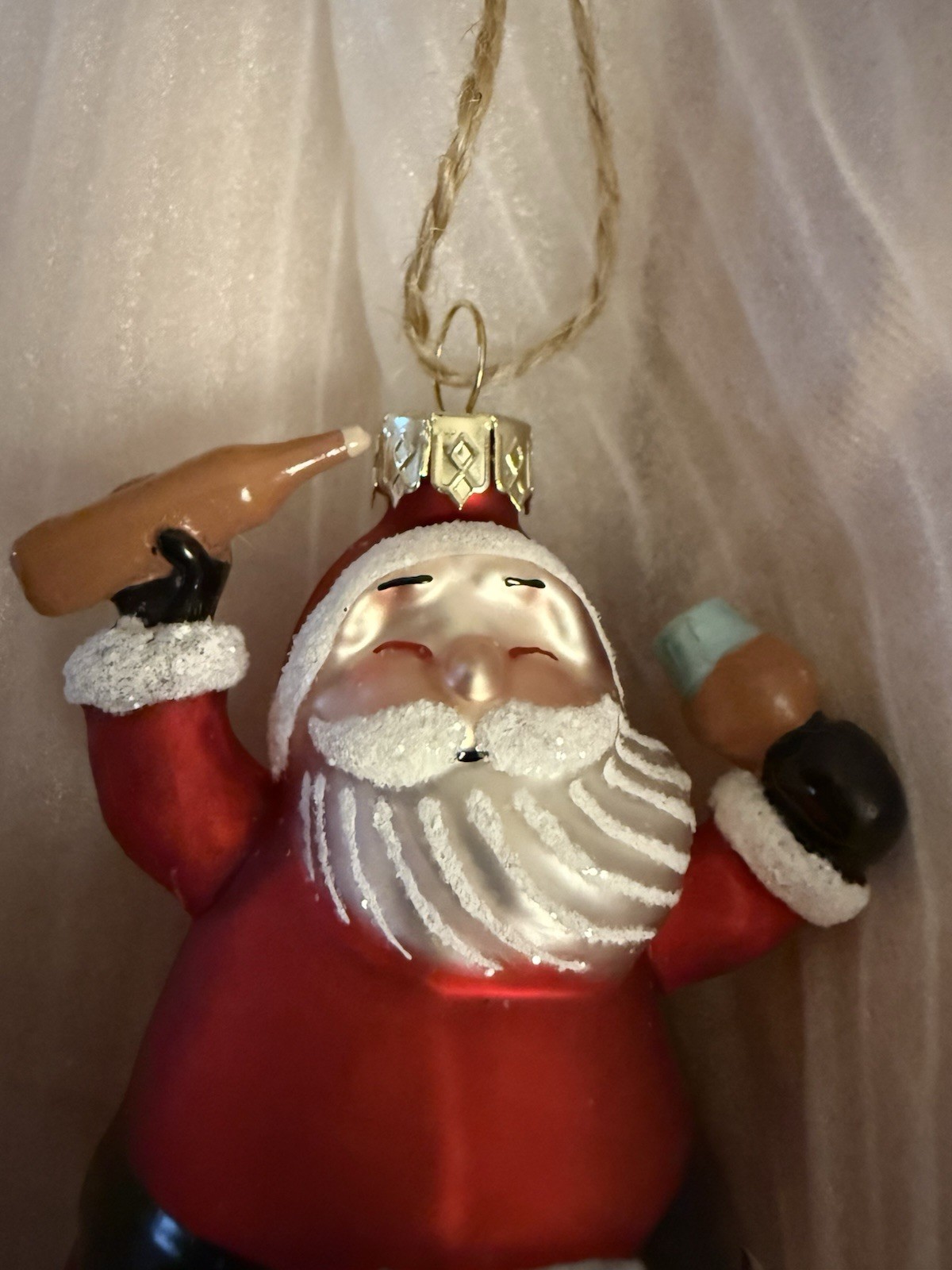West Elm Santa Claus Christmas Ornament Red White Black Hanging Bottle Mug