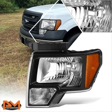 For 10-14 Ford F-150 Factory Style Driver Left Side Black Amber Headlight/Lamp