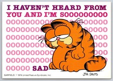 Garfield Postcard 1978 Jim Davis I haven't heard from you and I am sooooo Sad